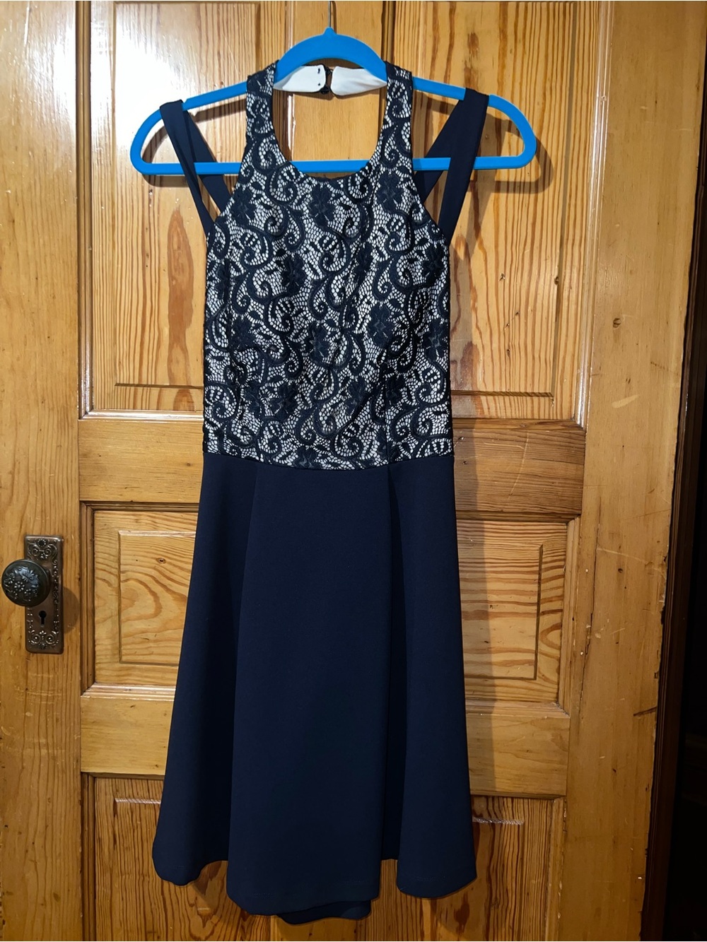 Teeze Me Navy Dress with Cream Lace Bodice